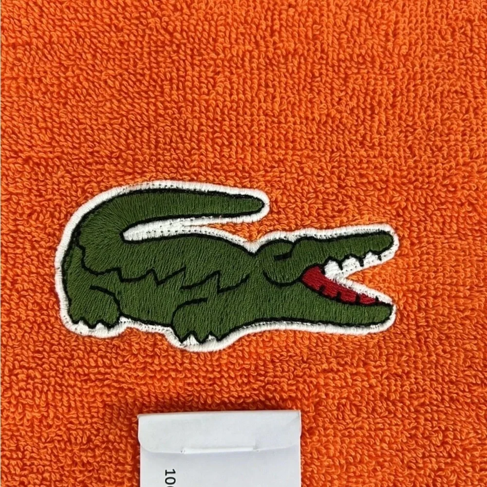 Lacoste ~ Orange Bath Towel 100% Cotton 30"x52" Big Crocodile Logo NWT&Beautiful - Picture 6 of 7